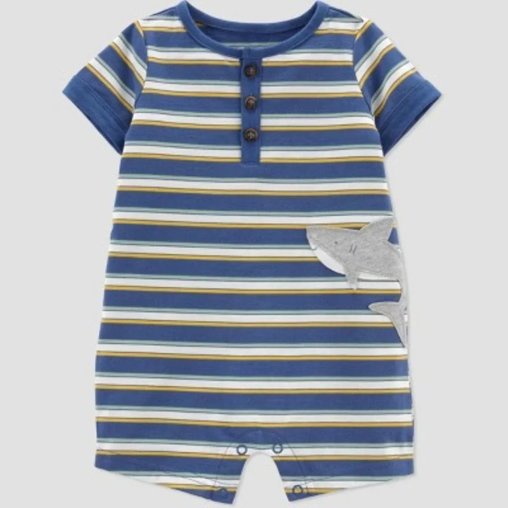 Carter's Just One You Baby Boys' Shark Striped Blue Romper in Size 9M